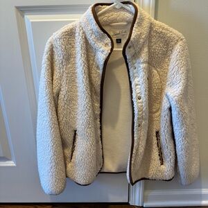 Cream Sherpa Jacket with Brown Suede Trim